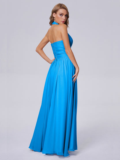 Amaya Pretty Halter Chiffon Long Bridesmaid Dresses