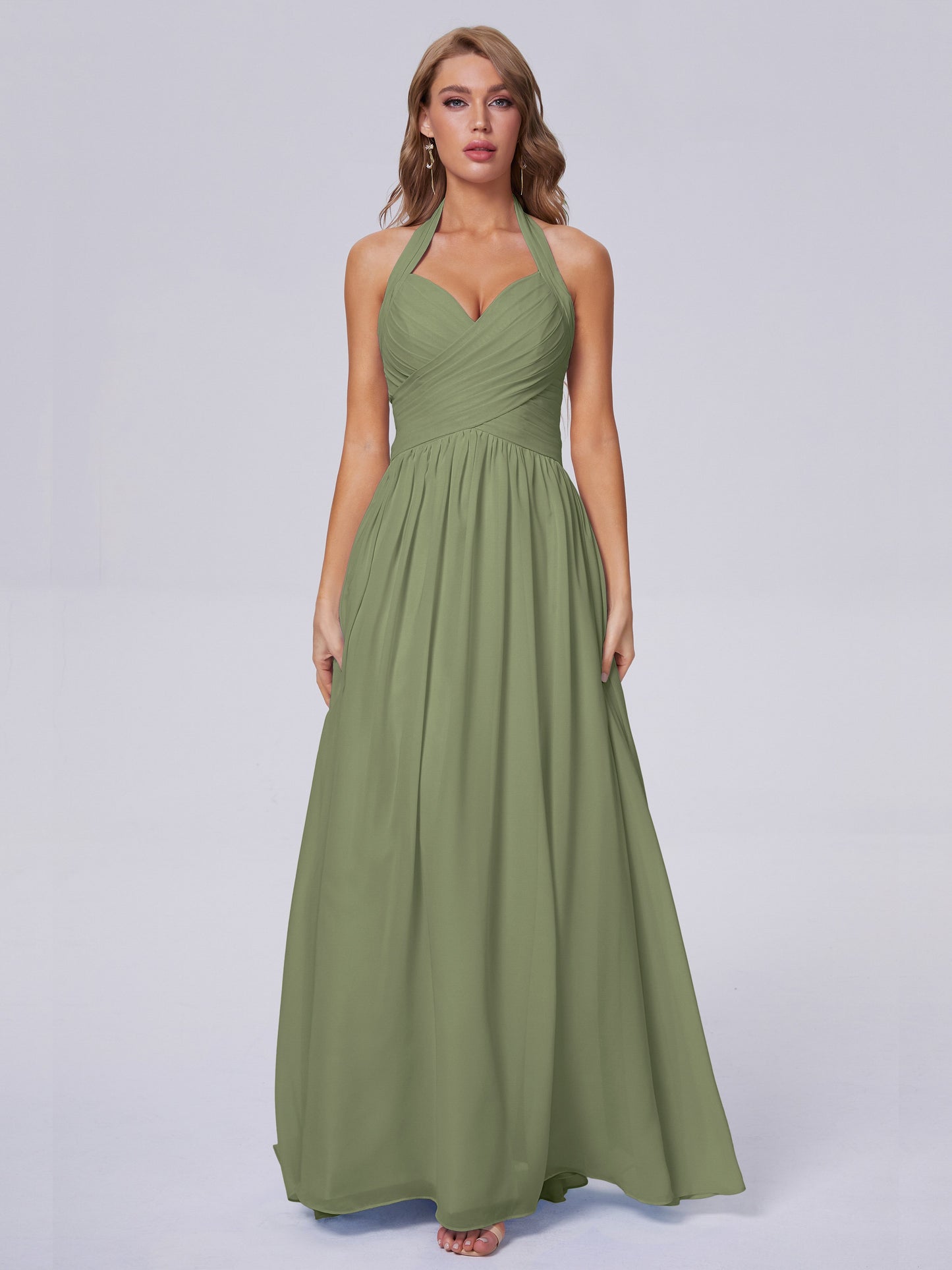 Amaya Pretty Halter Chiffon Long Bridesmaid Dresses