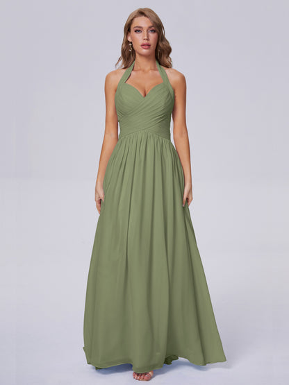 Amaya Pretty Halter Chiffon Long Bridesmaid Dresses