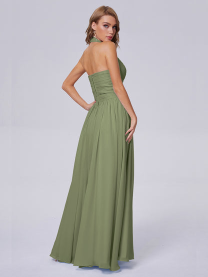 Amaya Pretty Halter Chiffon Long Bridesmaid Dresses