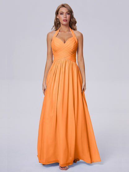 Amaya Pretty Halter Chiffon Long Bridesmaid Dresses