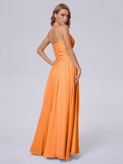 Amaya Pretty Halter Chiffon Long Bridesmaid Dresses