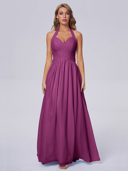 Amaya Pretty Halter Chiffon Long Bridesmaid Dresses