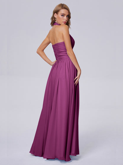 Amaya Pretty Halter Chiffon Long Bridesmaid Dresses
