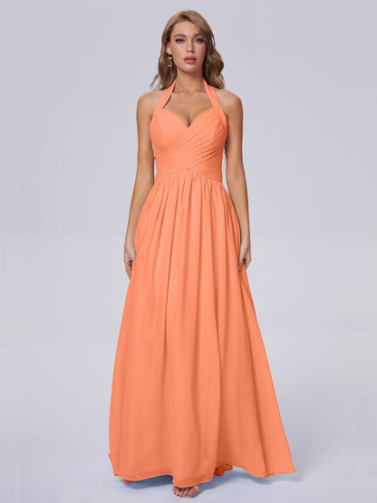 Amaya Pretty Halter Chiffon Long Bridesmaid Dresses