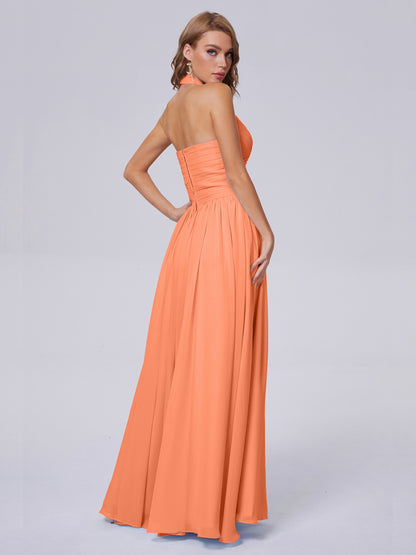 Amaya Pretty Halter Chiffon Long Bridesmaid Dresses