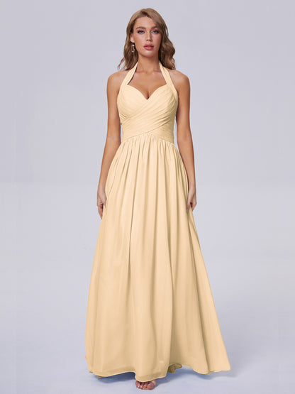 Amaya Pretty Halter Chiffon Long Bridesmaid Dresses