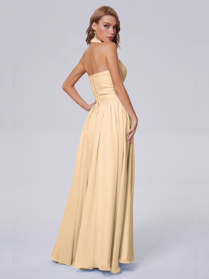 Amaya Pretty Halter Chiffon Long Bridesmaid Dresses