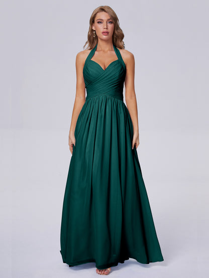 Amaya Pretty Halter Chiffon Long Bridesmaid Dresses