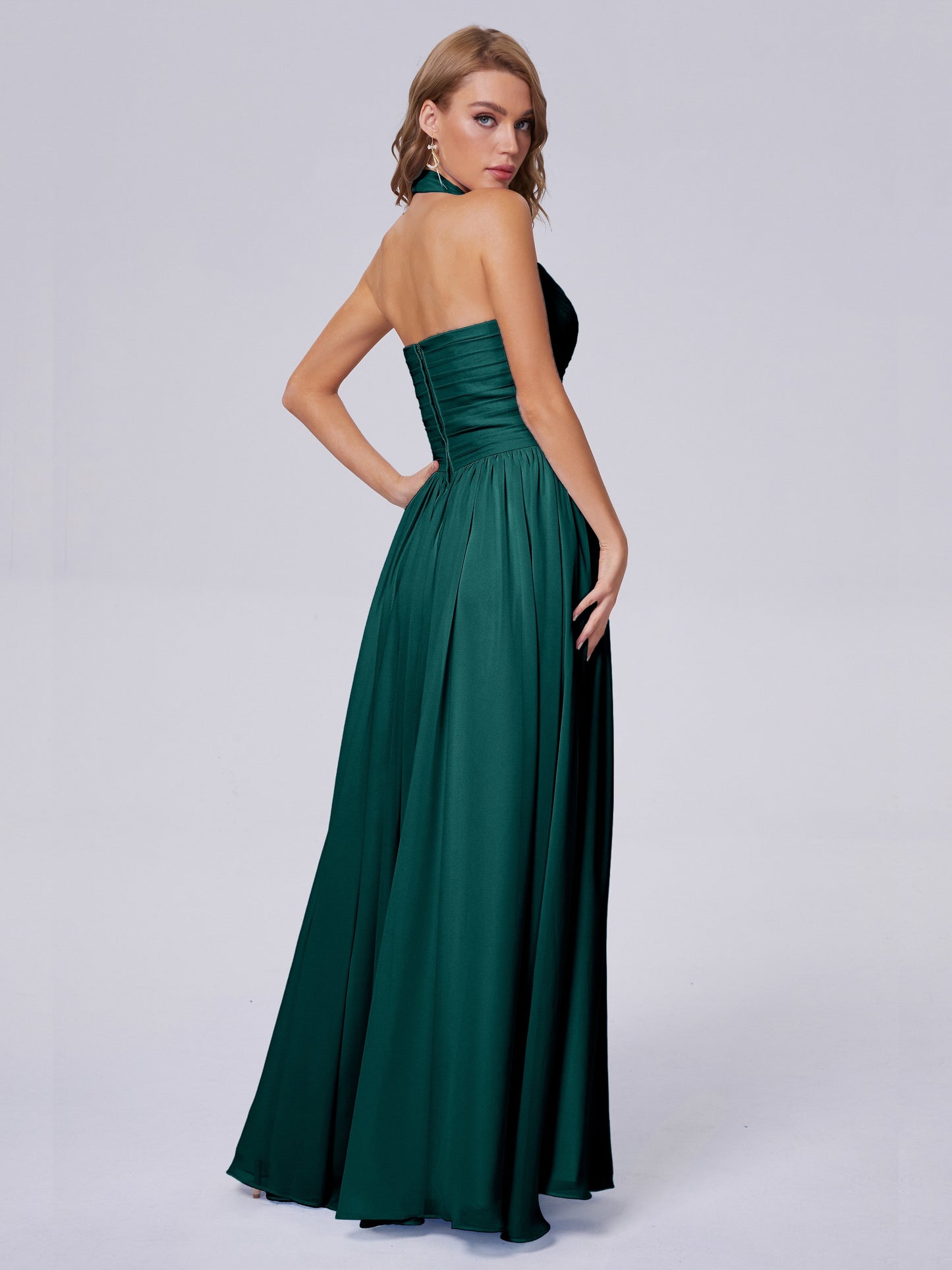 Amaya Pretty Halter Chiffon Long Bridesmaid Dresses