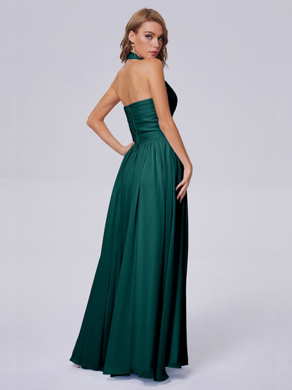 Amaya Pretty Halter Chiffon Long Bridesmaid Dresses