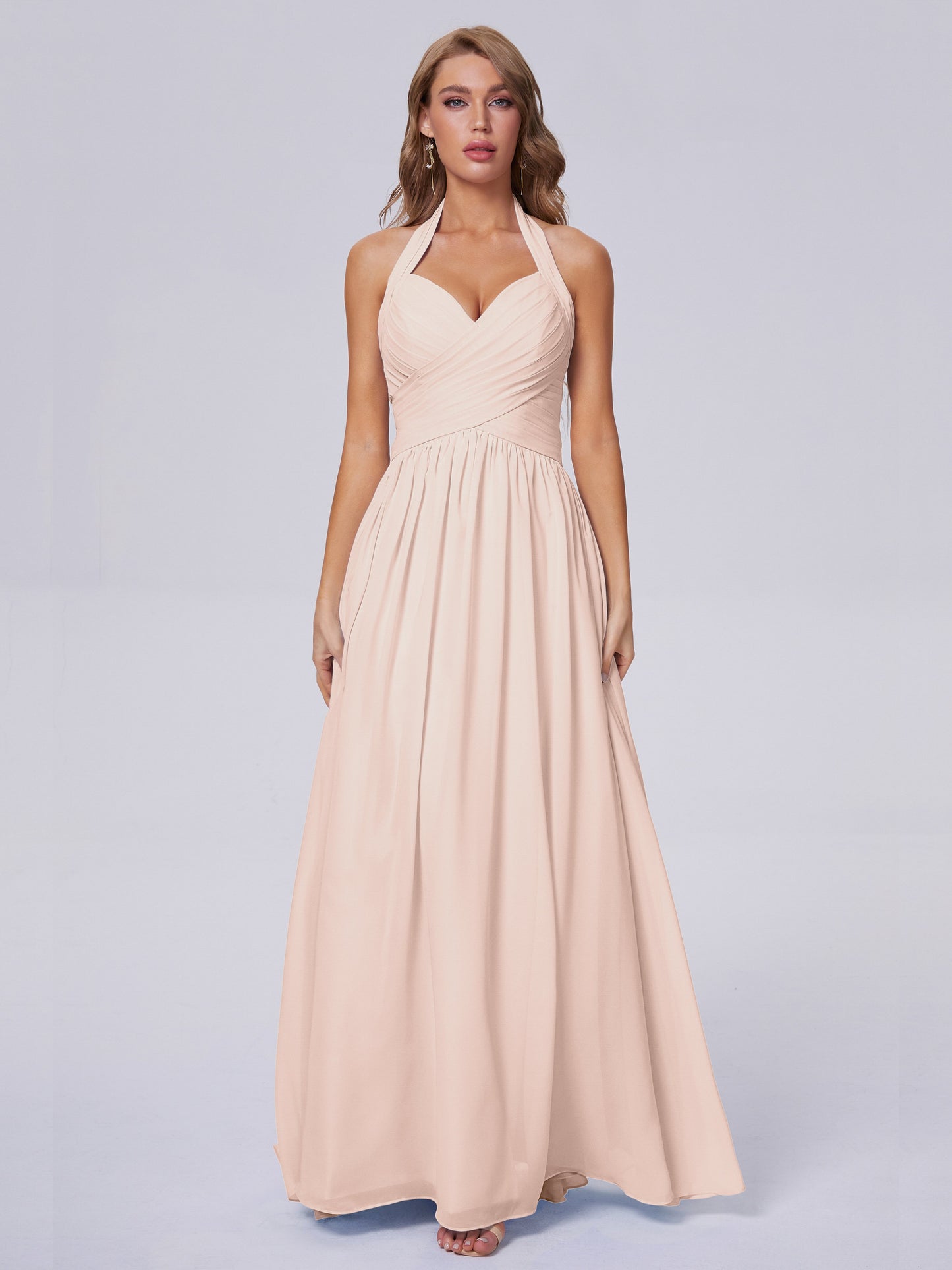Amaya Pretty Halter Chiffon Long Bridesmaid Dresses