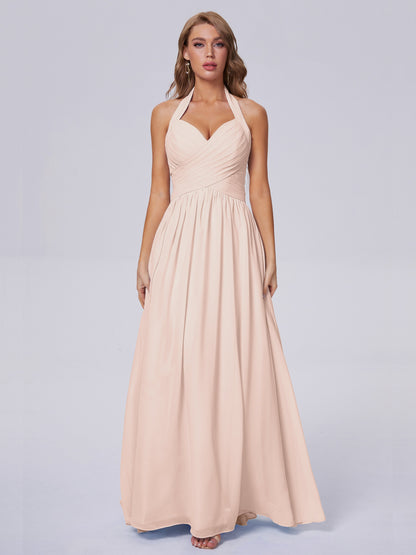 Amaya Pretty Halter Chiffon Long Bridesmaid Dresses
