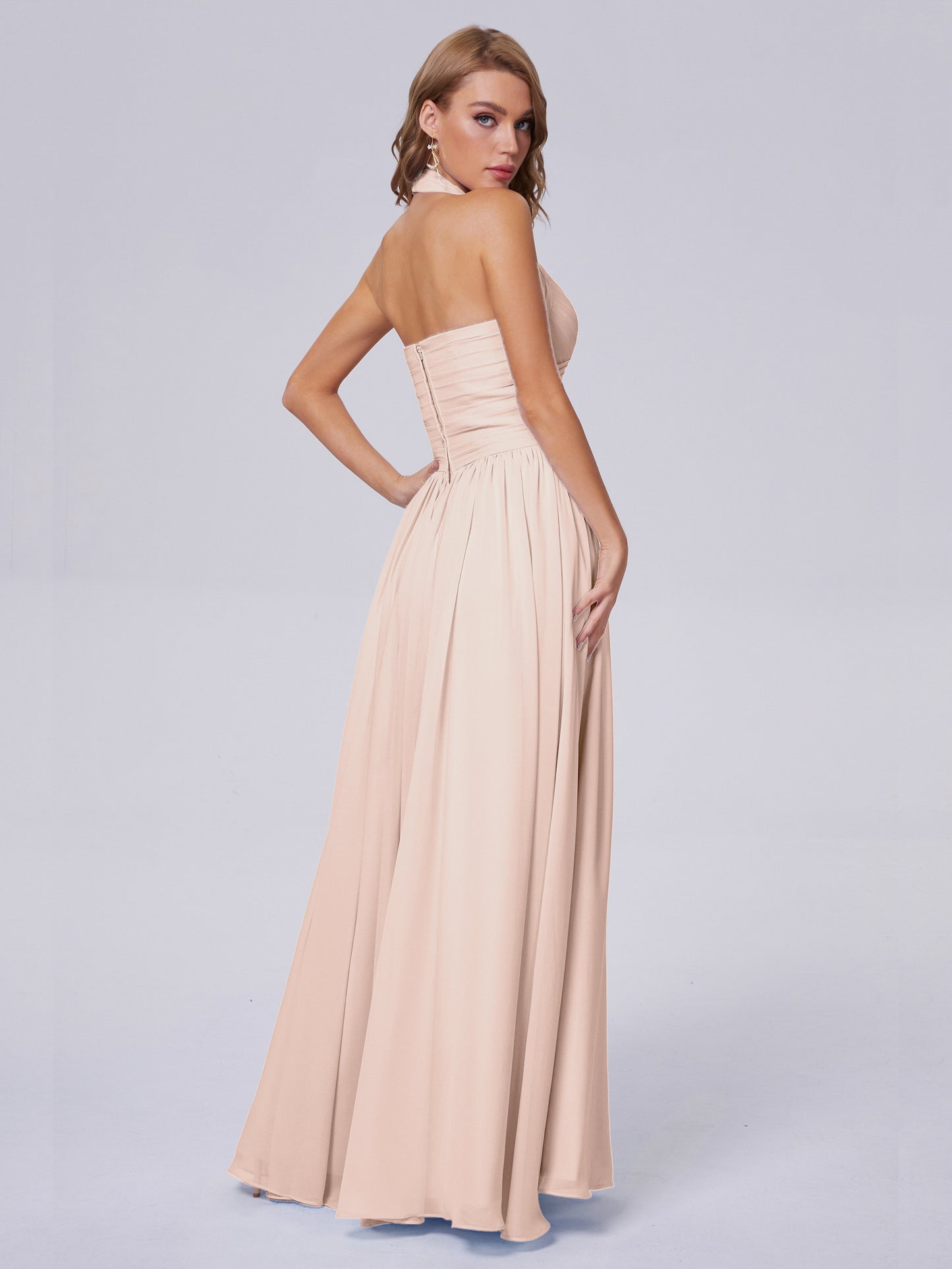 Amaya Pretty Halter Chiffon Long Bridesmaid Dresses