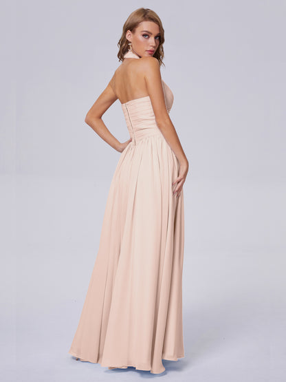 Amaya Pretty Halter Chiffon Long Bridesmaid Dresses