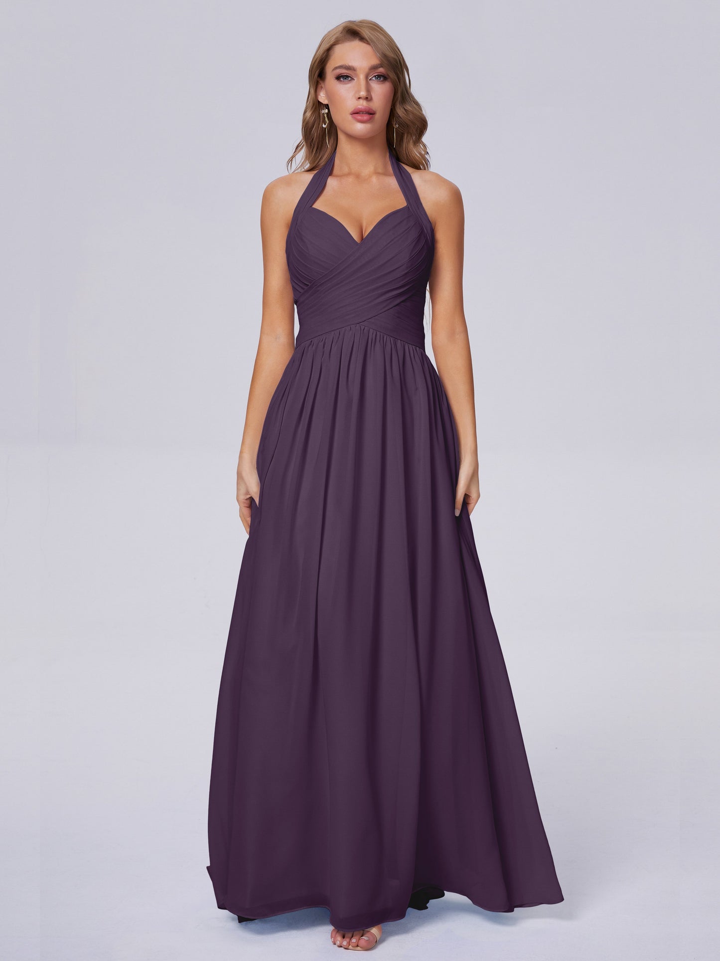 Amaya Pretty Halter Chiffon Long Bridesmaid Dresses