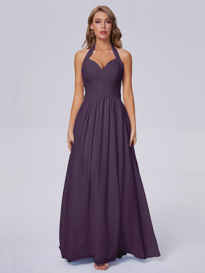 Amaya Pretty Halter Chiffon Long Bridesmaid Dresses