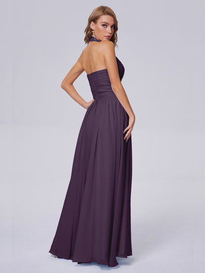 Amaya Pretty Halter Chiffon Long Bridesmaid Dresses