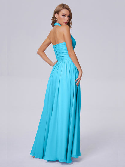 Amaya Pretty Halter Chiffon Long Bridesmaid Dresses