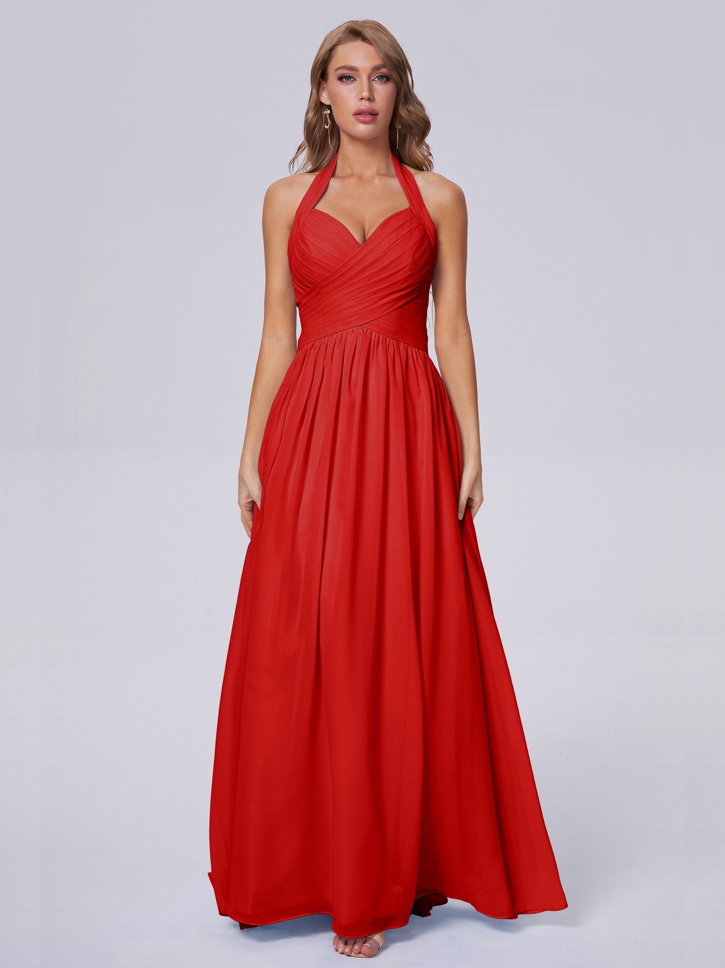 Amaya Pretty Halter Chiffon Long Bridesmaid Dresses