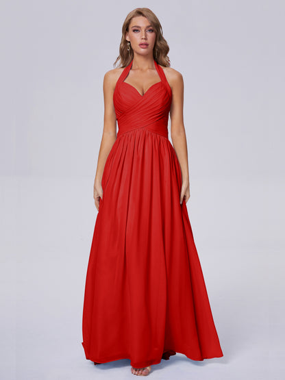 Amaya Pretty Halter Chiffon Long Bridesmaid Dresses