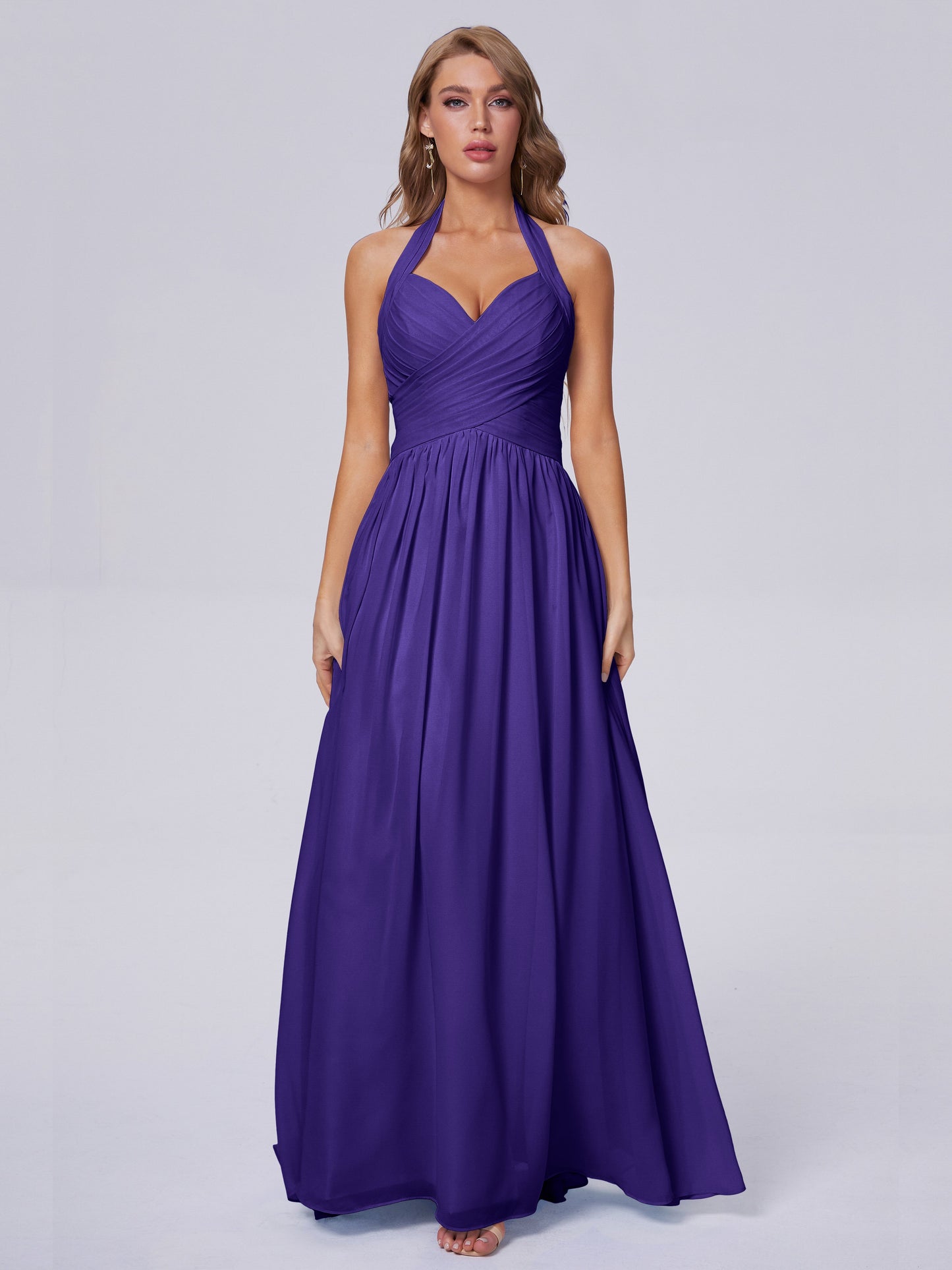 Amaya Pretty Halter Chiffon Long Bridesmaid Dresses