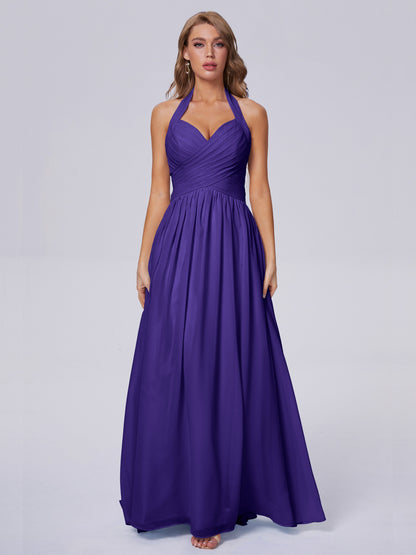 Amaya Pretty Halter Chiffon Long Bridesmaid Dresses