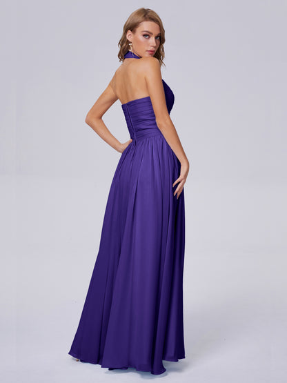 Amaya Pretty Halter Chiffon Long Bridesmaid Dresses