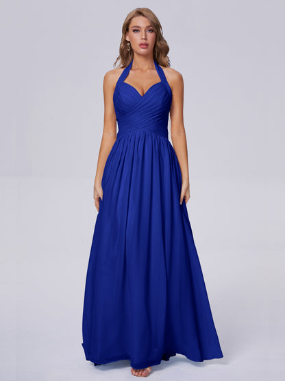 Amaya Pretty Halter Chiffon Long Bridesmaid Dresses
