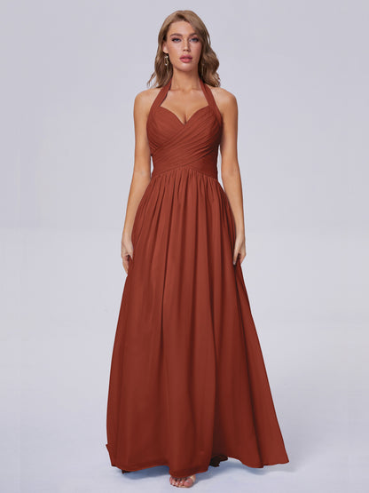 Amaya Pretty Halter Chiffon Long Bridesmaid Dresses