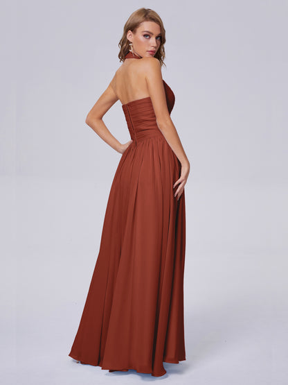 Amaya Pretty Halter Chiffon Long Bridesmaid Dresses