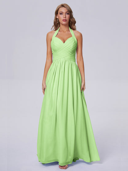 Amaya Pretty Halter Chiffon Long Bridesmaid Dresses