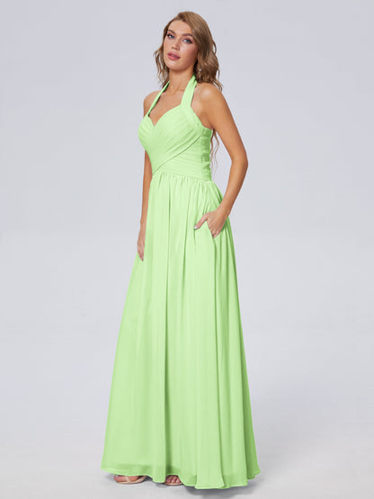 Amaya Pretty Halter Chiffon Long Bridesmaid Dresses