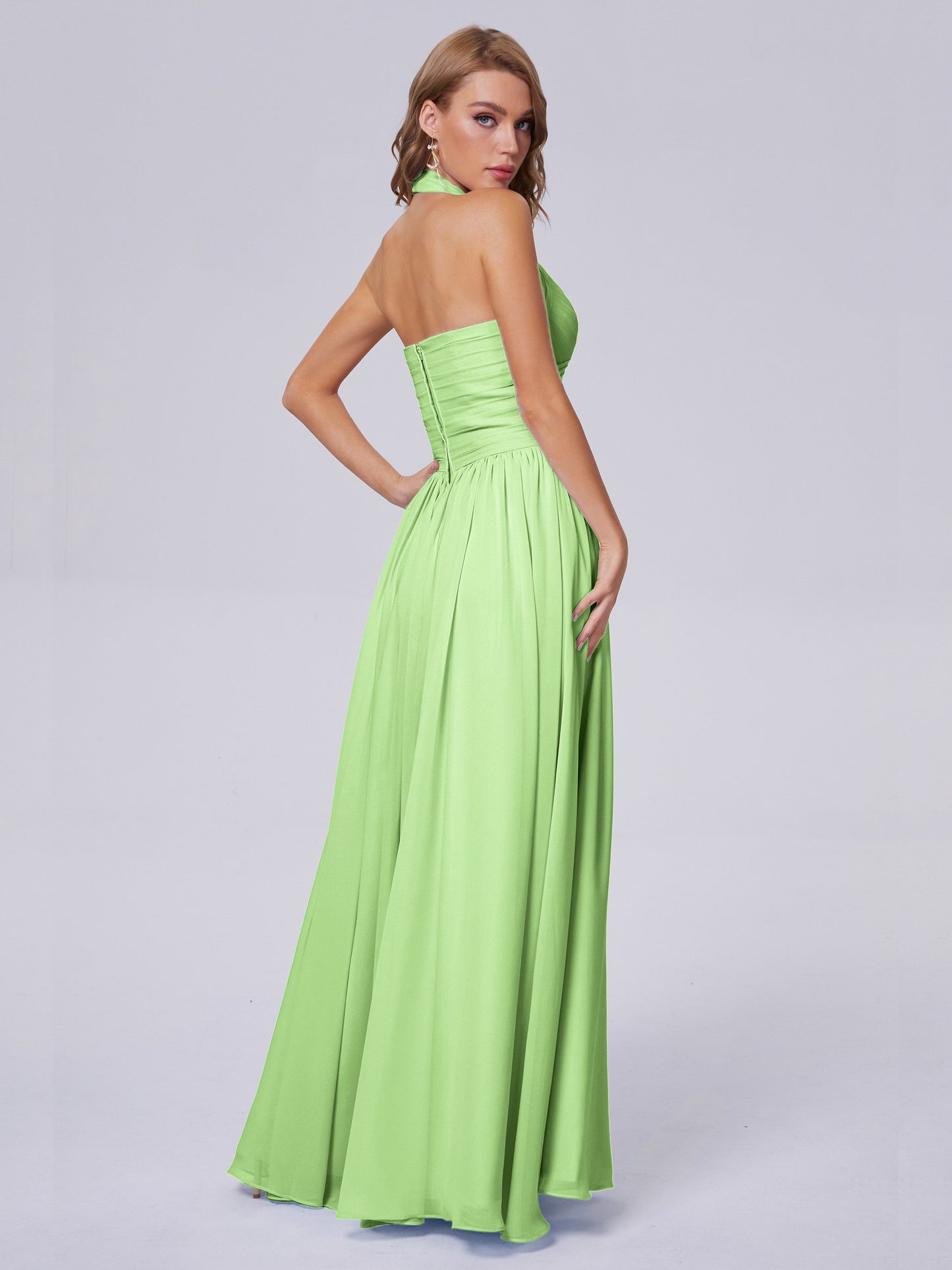 Amaya Pretty Halter Chiffon Long Bridesmaid Dresses