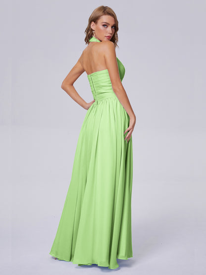 Amaya Pretty Halter Chiffon Long Bridesmaid Dresses