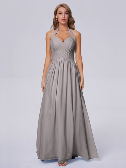 Amaya Pretty Halter Chiffon Long Bridesmaid Dresses