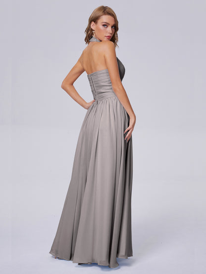 Amaya Pretty Halter Chiffon Long Bridesmaid Dresses