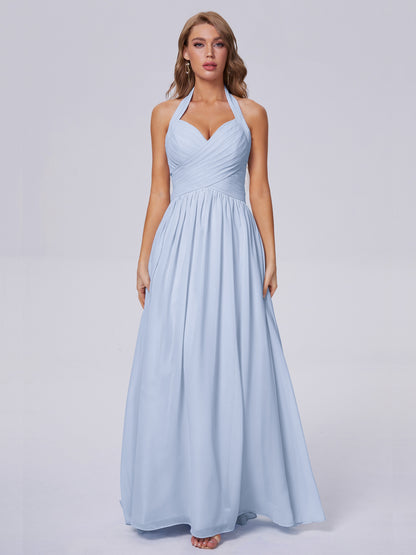 Amaya Pretty Halter Chiffon Long Bridesmaid Dresses