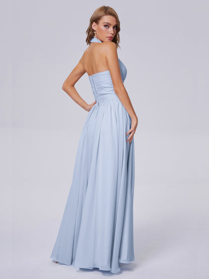Amaya Pretty Halter Chiffon Long Bridesmaid Dresses