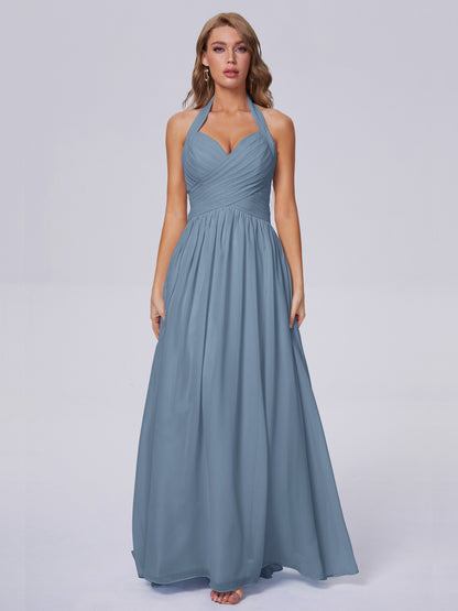 Amaya Pretty Halter Chiffon Long Bridesmaid Dresses