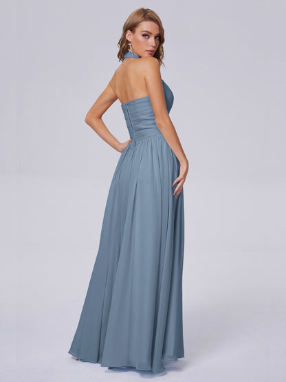 Amaya Pretty Halter Chiffon Long Bridesmaid Dresses