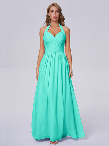 Amaya Pretty Halter Chiffon Long Bridesmaid Dresses