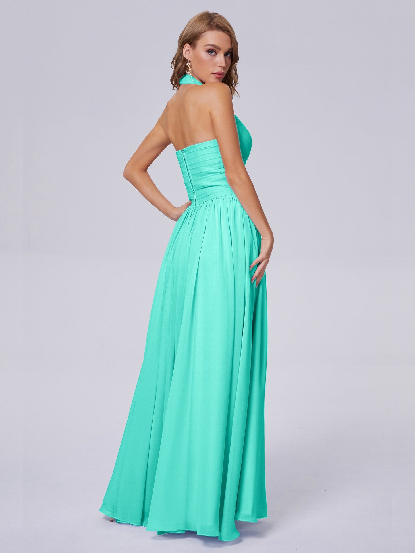 Amaya Pretty Halter Chiffon Long Bridesmaid Dresses