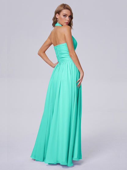 Amaya Pretty Halter Chiffon Long Bridesmaid Dresses