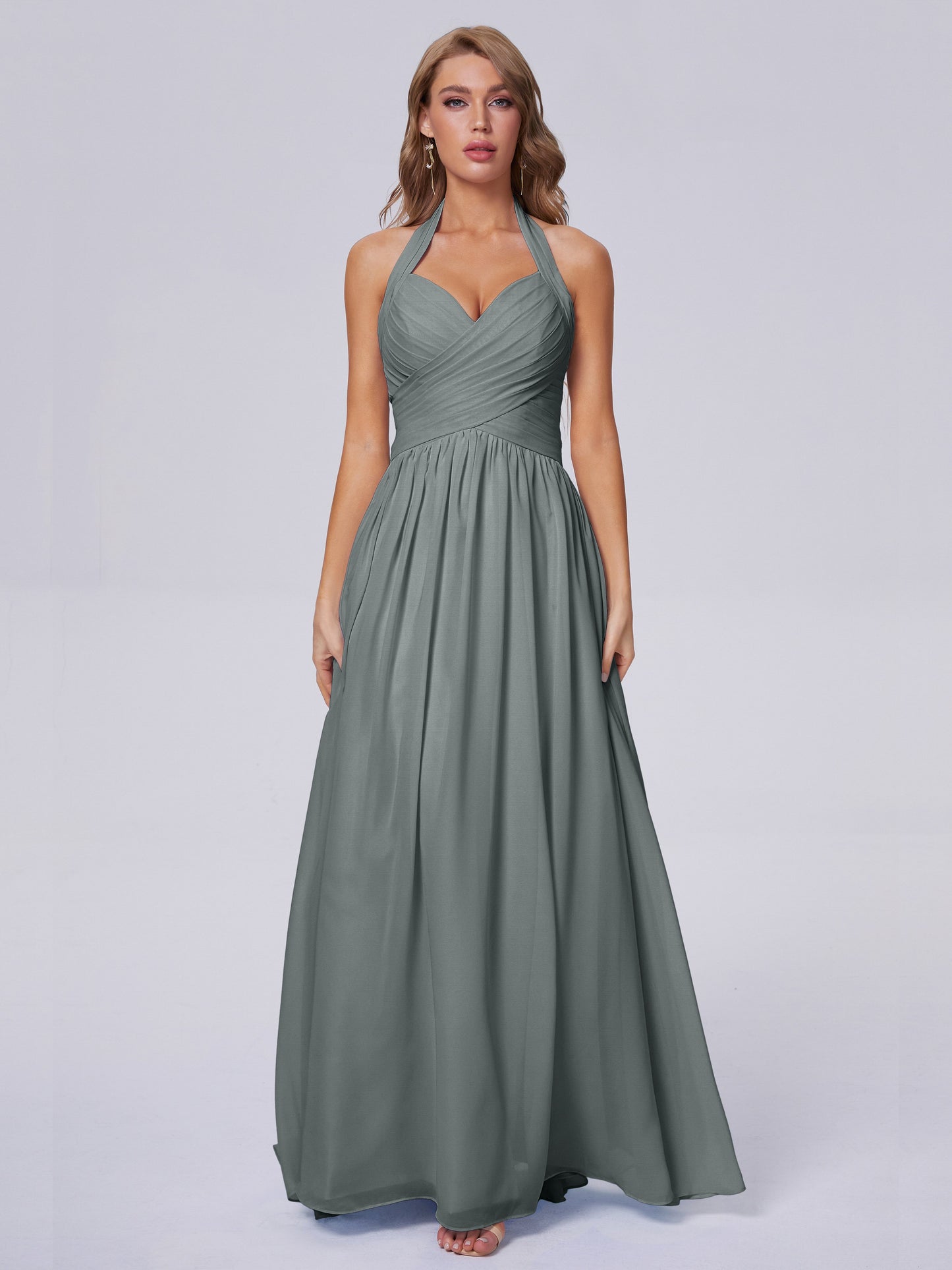 Amaya Pretty Halter Chiffon Long Bridesmaid Dresses