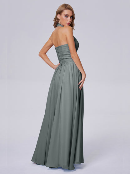 Amaya Pretty Halter Chiffon Long Bridesmaid Dresses