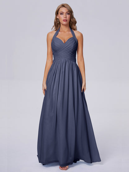 Amaya Pretty Halter Chiffon Long Bridesmaid Dresses