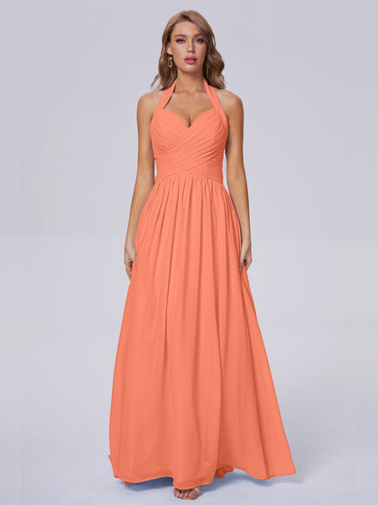 Amaya Pretty Halter Chiffon Long Bridesmaid Dresses
