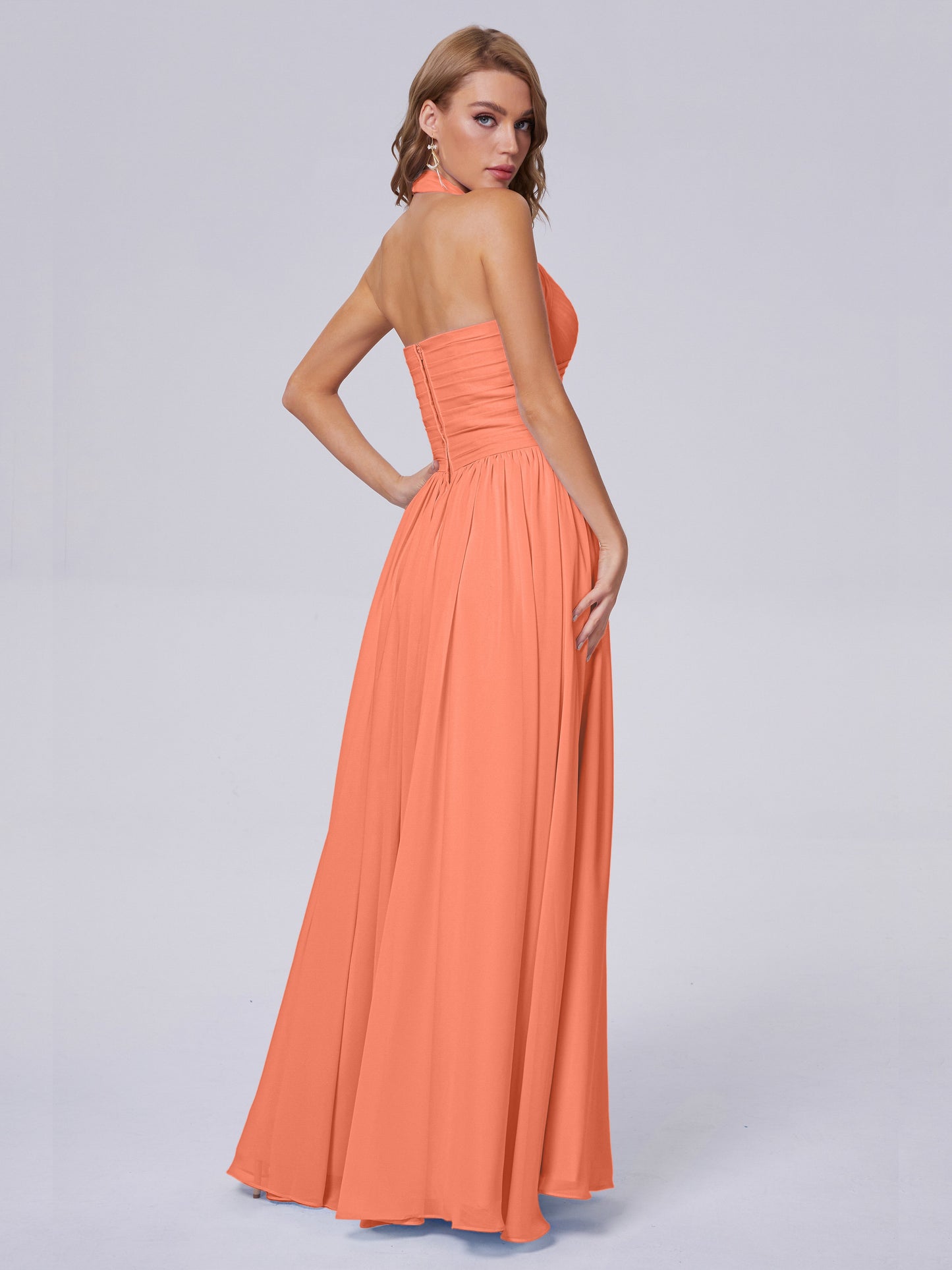 Amaya Pretty Halter Chiffon Long Bridesmaid Dresses
