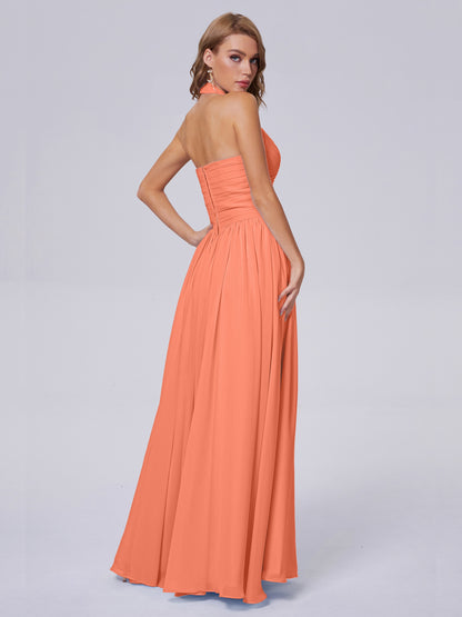 Amaya Pretty Halter Chiffon Long Bridesmaid Dresses